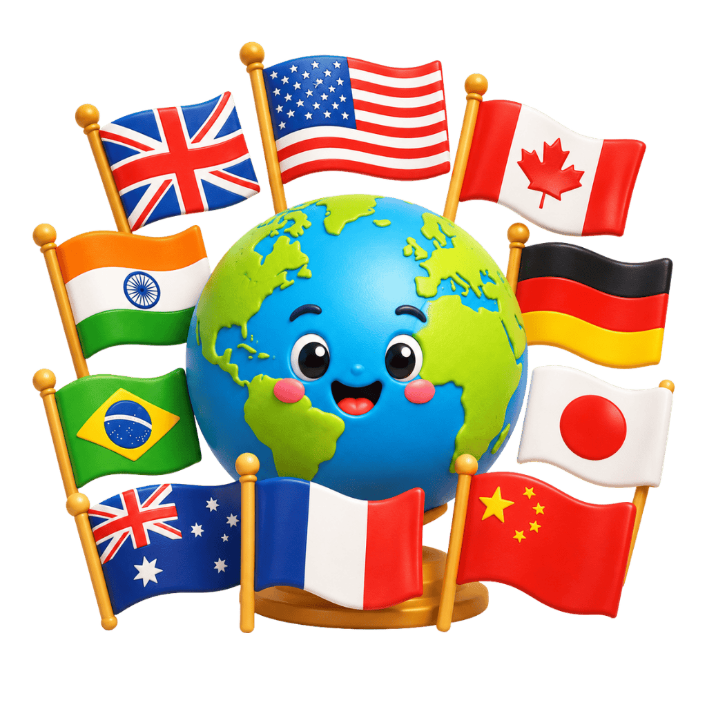 World flags flash cards for kids in KidWiz