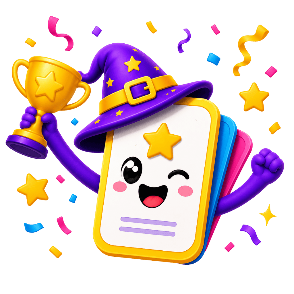 KidWiz mascot celebrating with a trophy